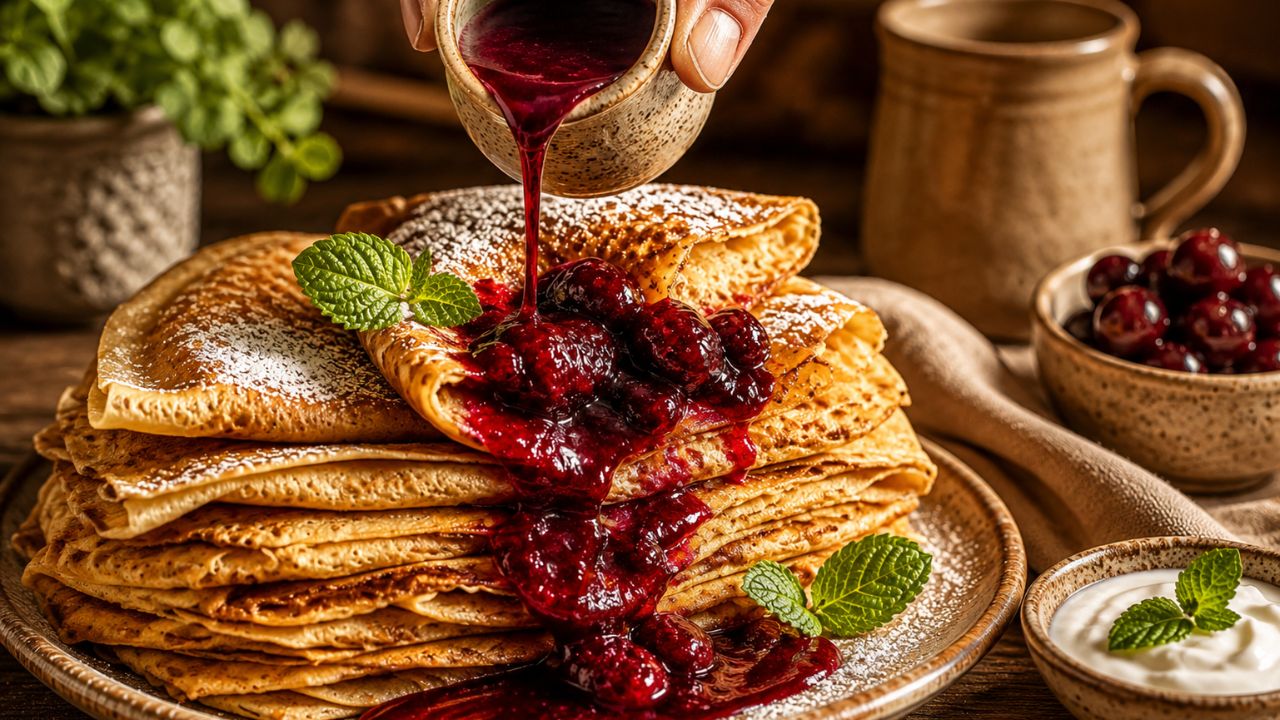 Crepes integrali con marmellata di ciliegie