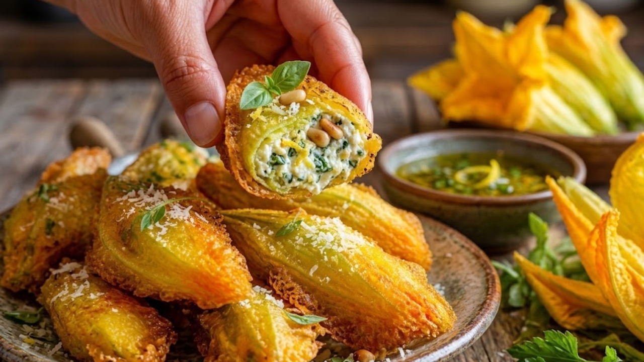 Frittelle di fiori di zucca alla romana croccanti fuori