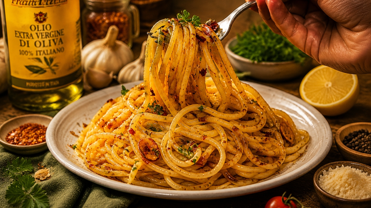 Spaghetti aglio olio e peperoncino