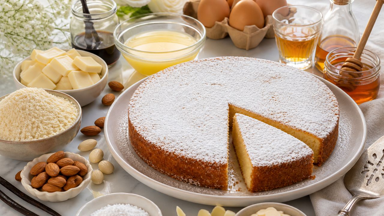 Torta caprese bianca con cioccolato Valrhona