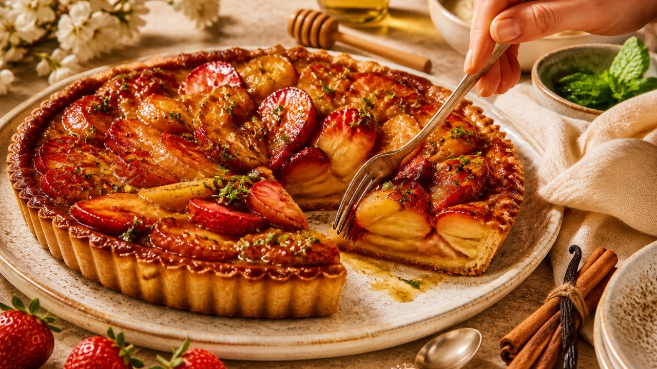 Torta di mele e fragole soffice e profumata